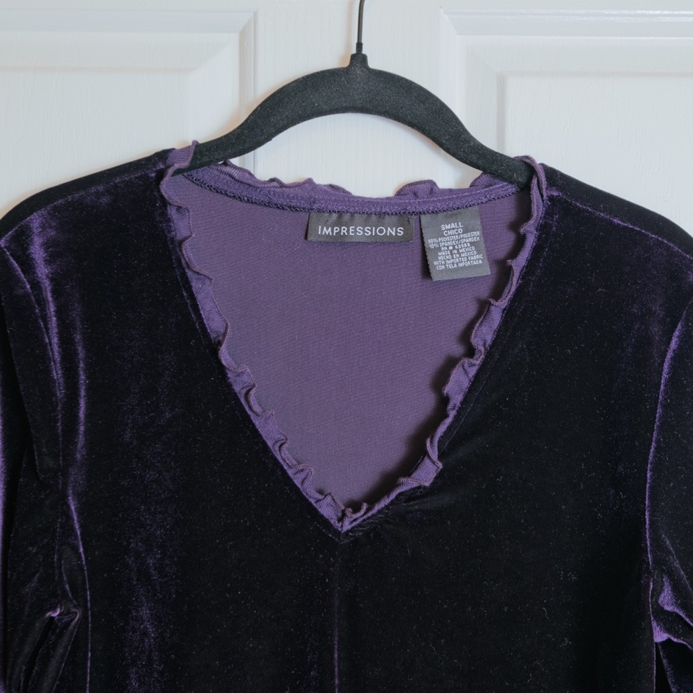 Impressions Deep Purple Velvet Blouse, Size Small - Picture 4 of 4